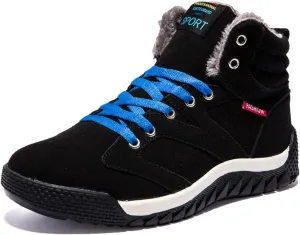 CERYTHRINA Men's Leather Snow Boots Waterproof Fur Lined Lace Up Ankle Sneakers High Top Winter Shoes