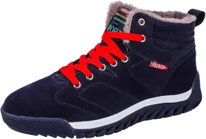 CERYTHRINA Men's Leather Snow Boots Waterproof Fur Lined Lace Up Ankle Sneakers High Top Winter Shoes