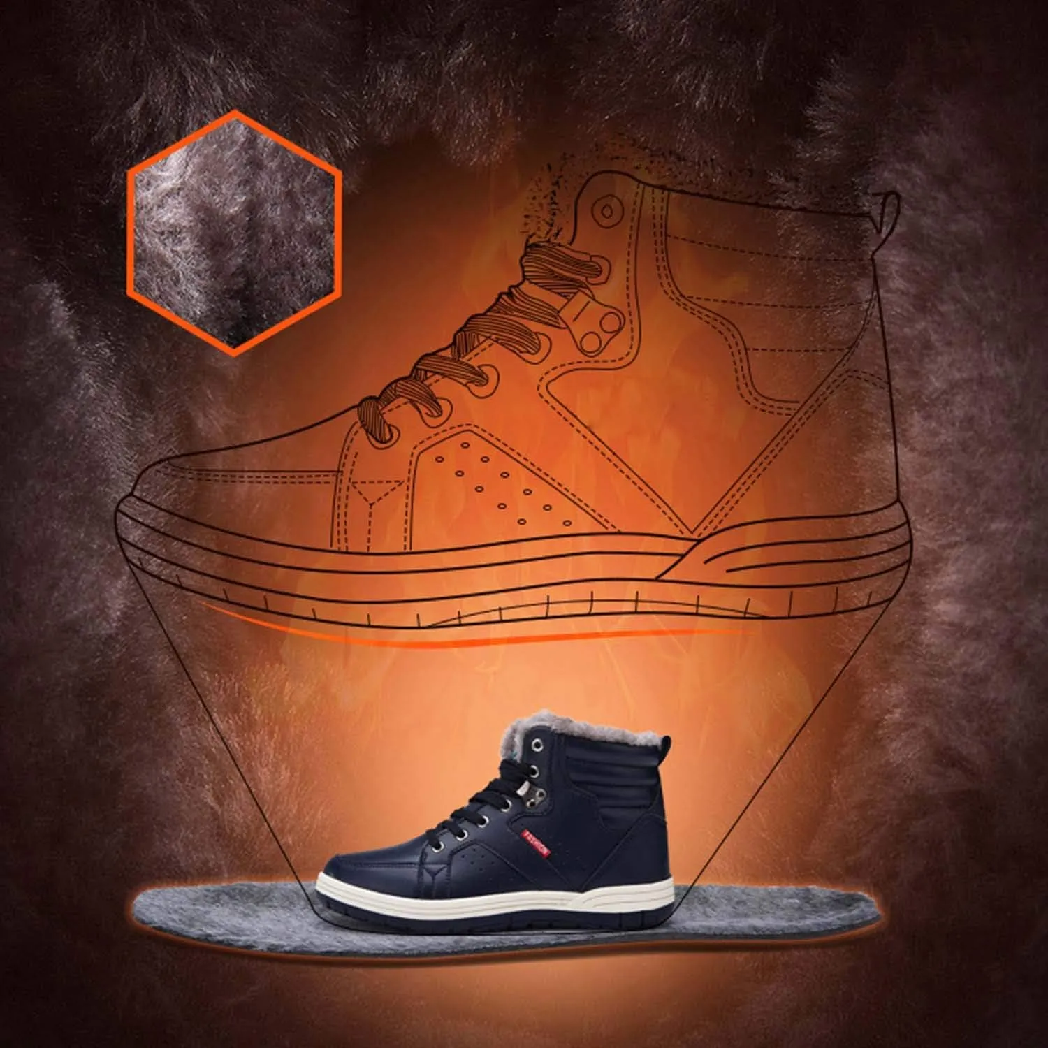 CERYTHRINA Men's Leather Snow Boots Waterproof Fur Lined Lace Up Ankle Sneakers High Top Winter Shoes