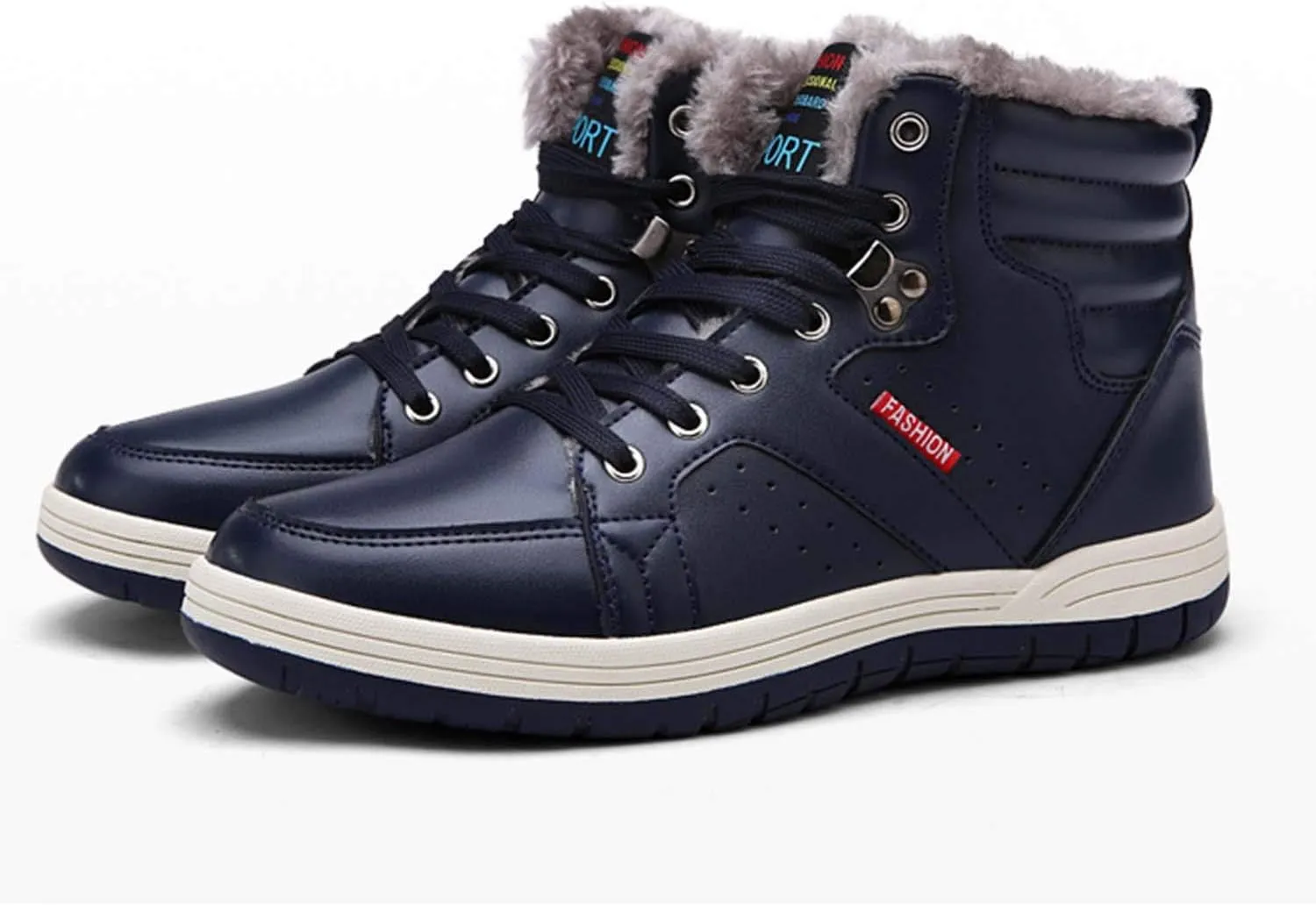 CERYTHRINA Men's Leather Snow Boots Waterproof Fur Lined Lace Up Ankle Sneakers High Top Winter Shoes