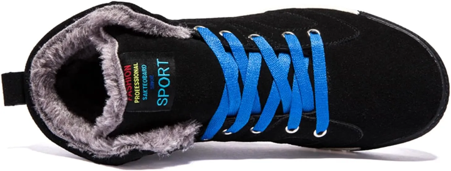 CERYTHRINA Men's Leather Snow Boots Waterproof Fur Lined Lace Up Ankle Sneakers High Top Winter Shoes