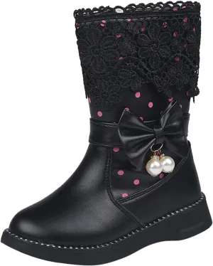 Childrens Leather Sequin Boots Baby Girls Mid Length 𝐖aterproof Snowboots Slip On Boots For Boys Size 3 With Lace