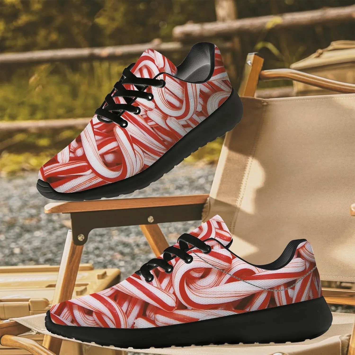 Christmas Candy Cane Shoes for Women Men Tennis Shoes Candy Sneakers Running Shoes Gifts for Women Men