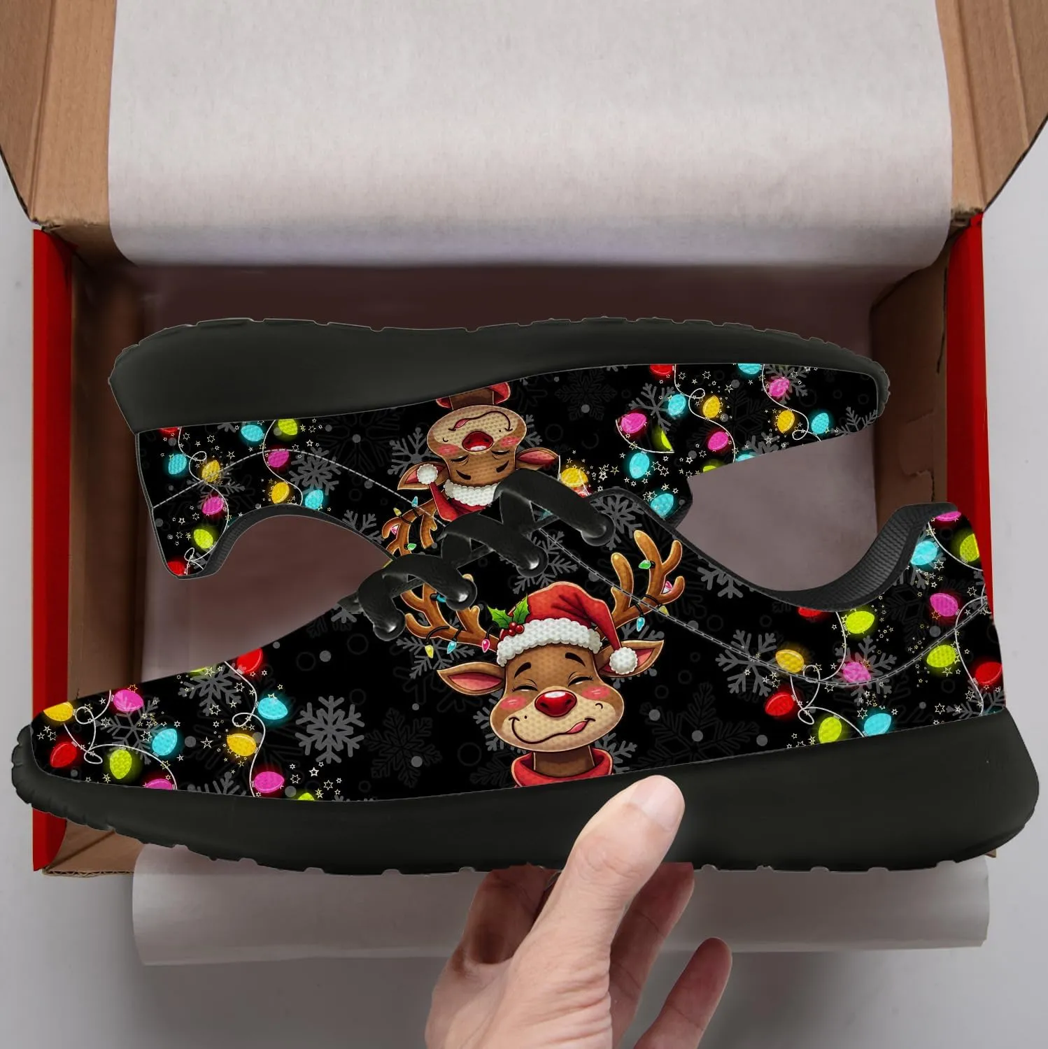 Christmas Lights Shoes for Women Men Running Tennis Shoes Christmas Sneakers Gifts for Women Men