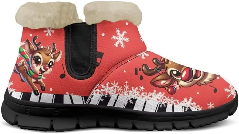 Christmas Print Womens Snow Boots Fur Lined Anti-Slip Lightweight Ankle Boots