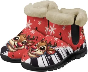 Christmas Print Womens Snow Boots Fur Lined Anti-Slip Lightweight Ankle Boots