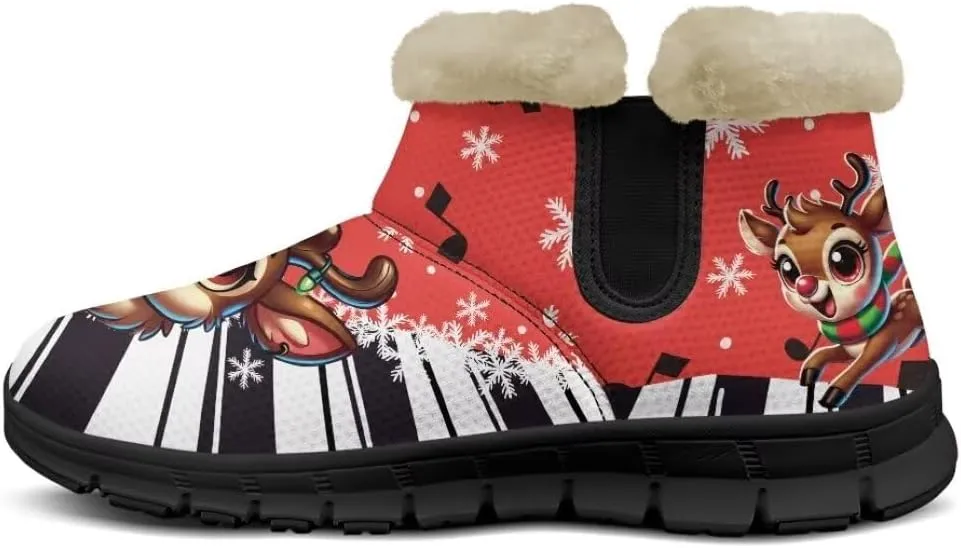 Christmas Print Womens Snow Boots Fur Lined Anti-Slip Lightweight Ankle Boots