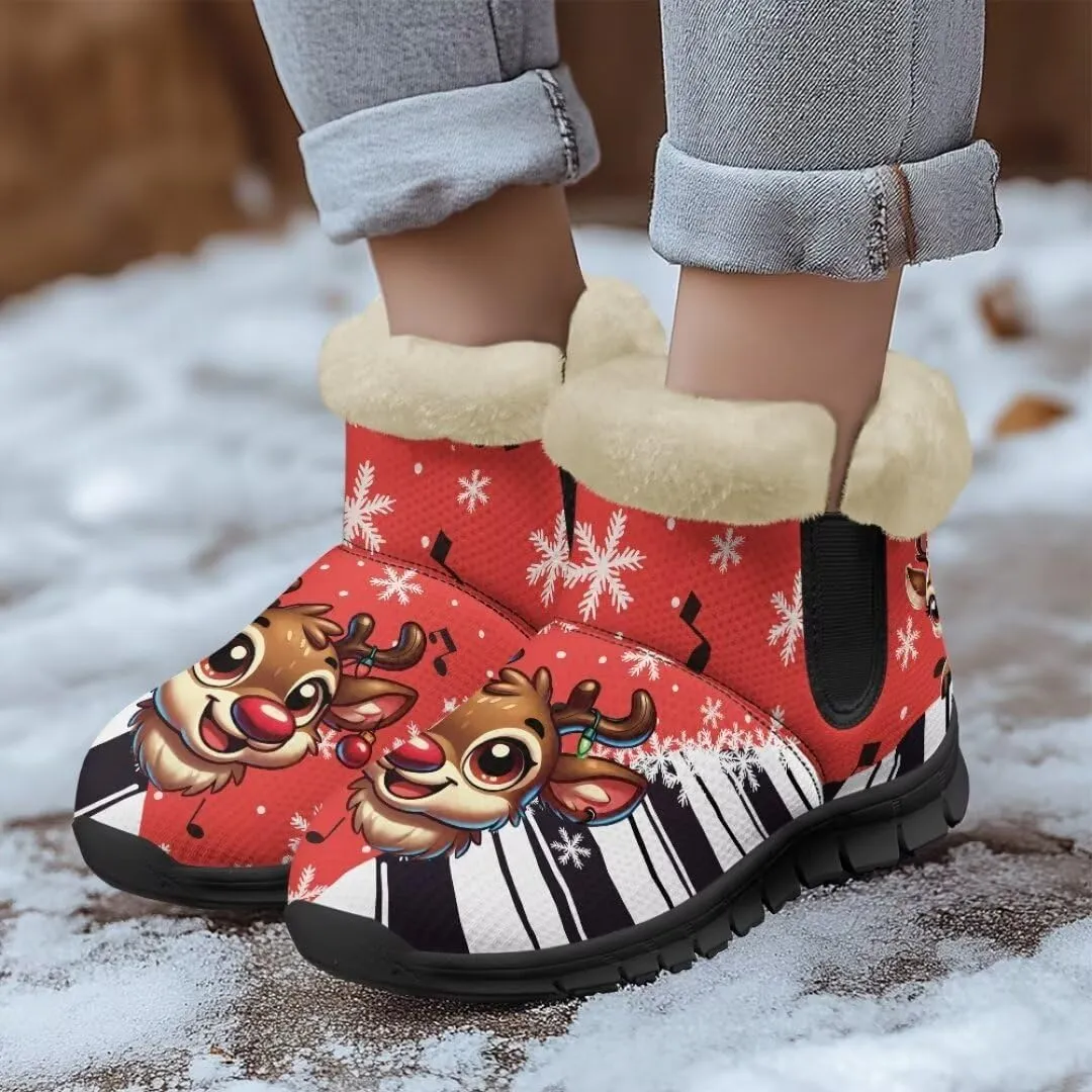 Christmas Print Womens Snow Boots Fur Lined Anti-Slip Lightweight Ankle Boots