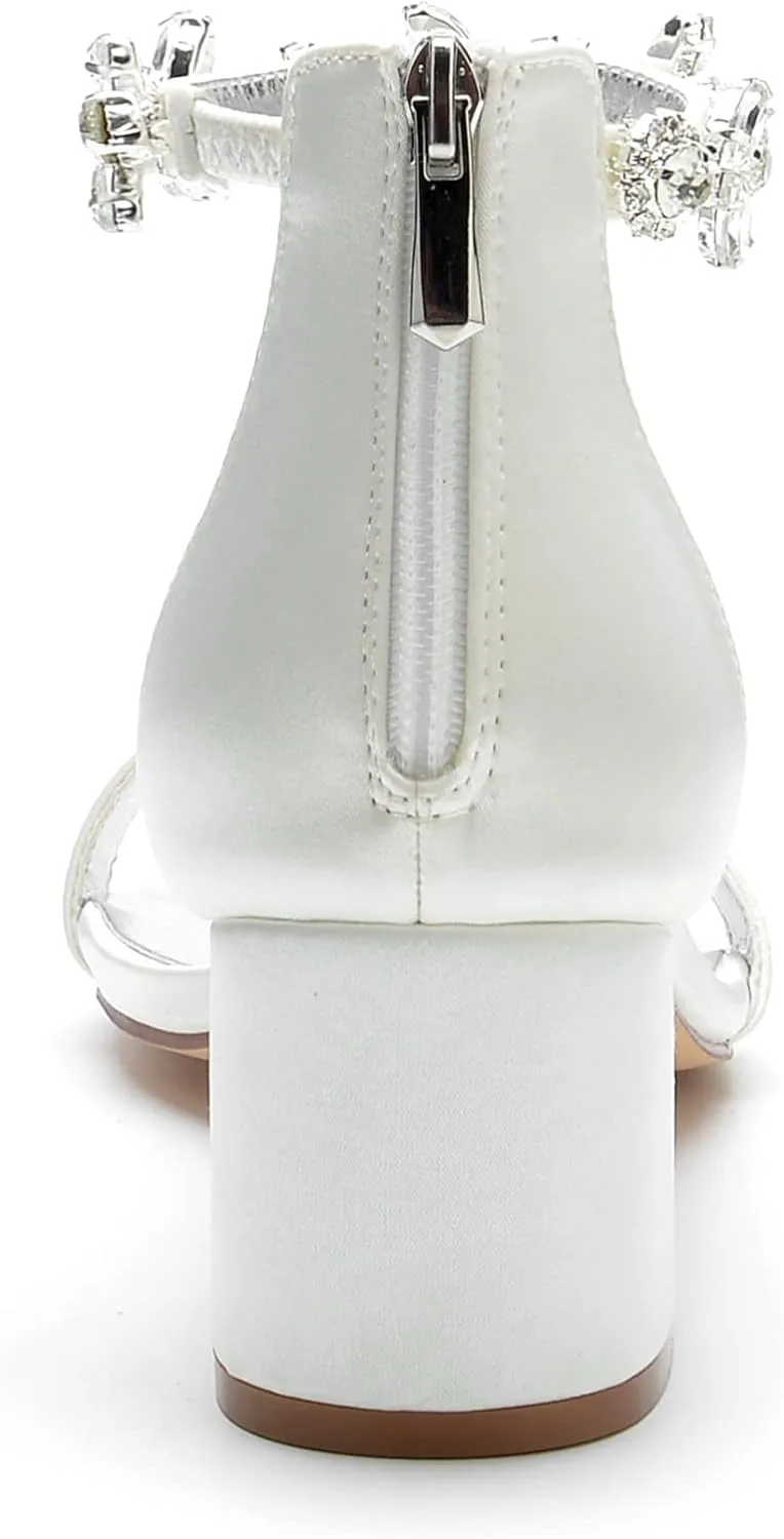 Chunky Heel Wedding Sandals for Women High Heels Zipper Back Formal Evening Prom Party Dress Shoes
