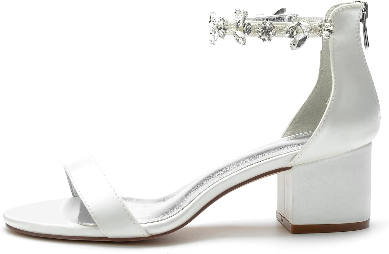 Chunky Heel Wedding Sandals for Women High Heels Zipper Back Formal Evening Prom Party Dress Shoes