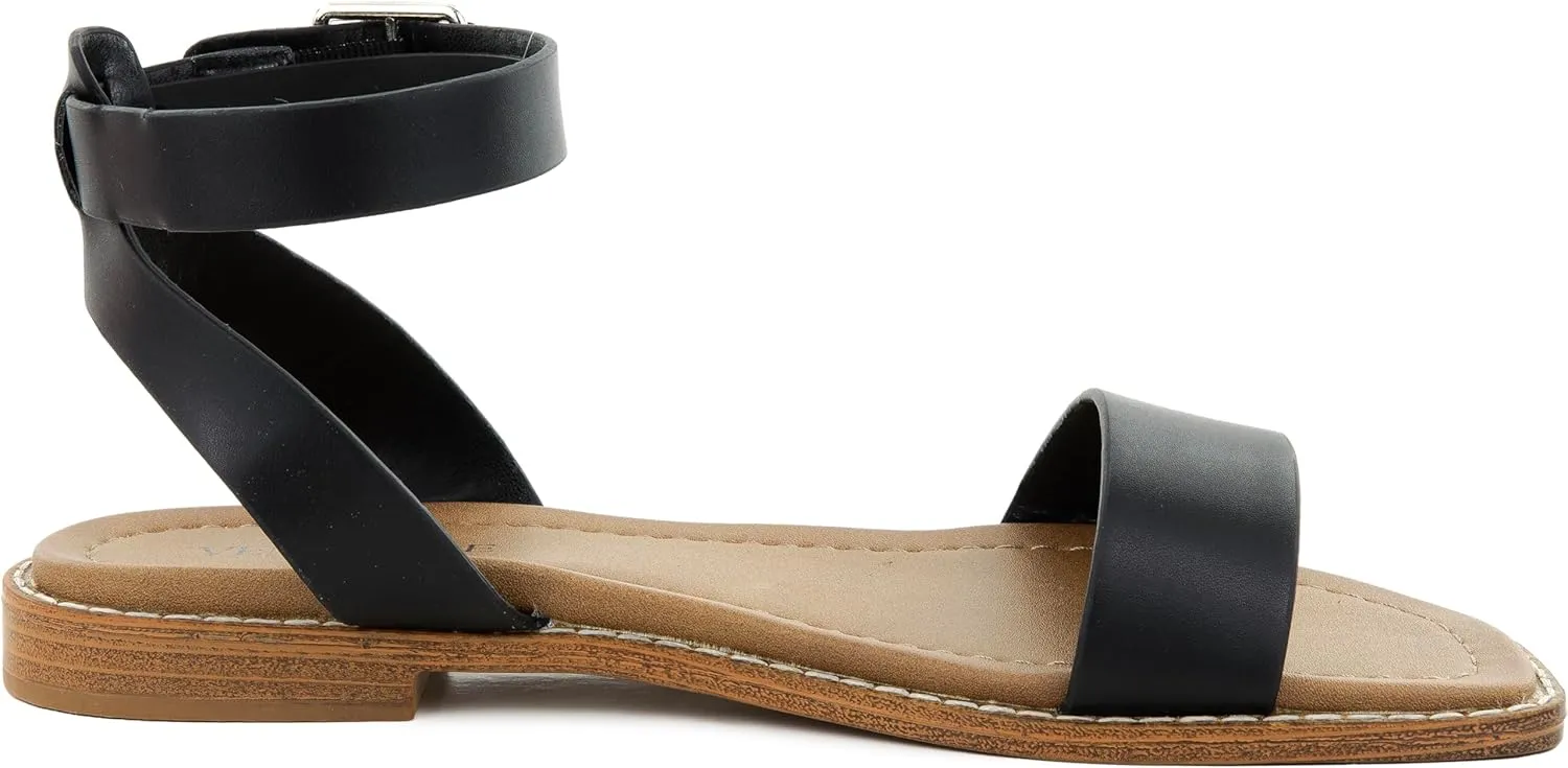 Clara 2 Strap Sandals for Women – Faux Leather Sandals Women’s Summer Shoes – Comfortable Flat Sandals