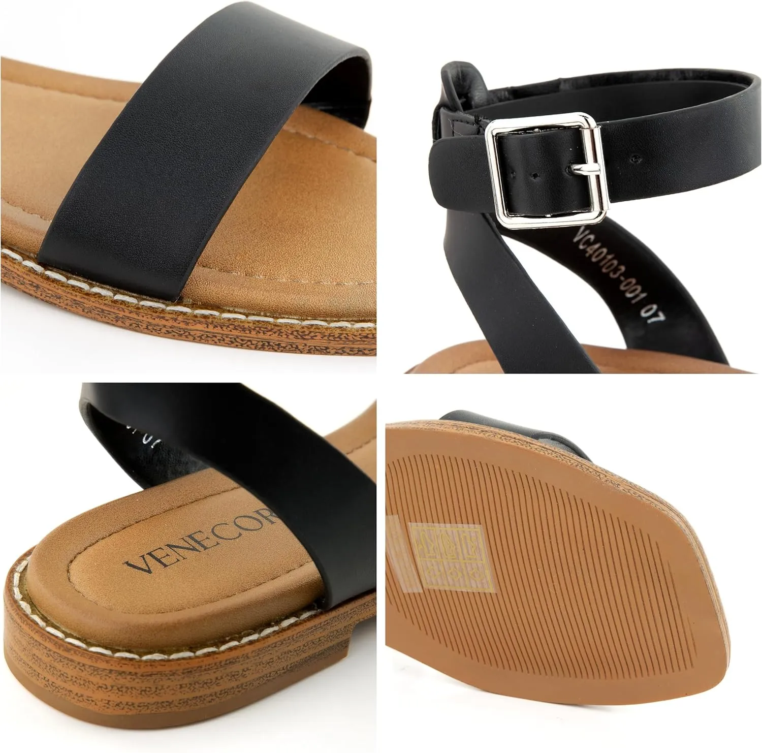 Clara 2 Strap Sandals for Women – Faux Leather Sandals Women’s Summer Shoes – Comfortable Flat Sandals