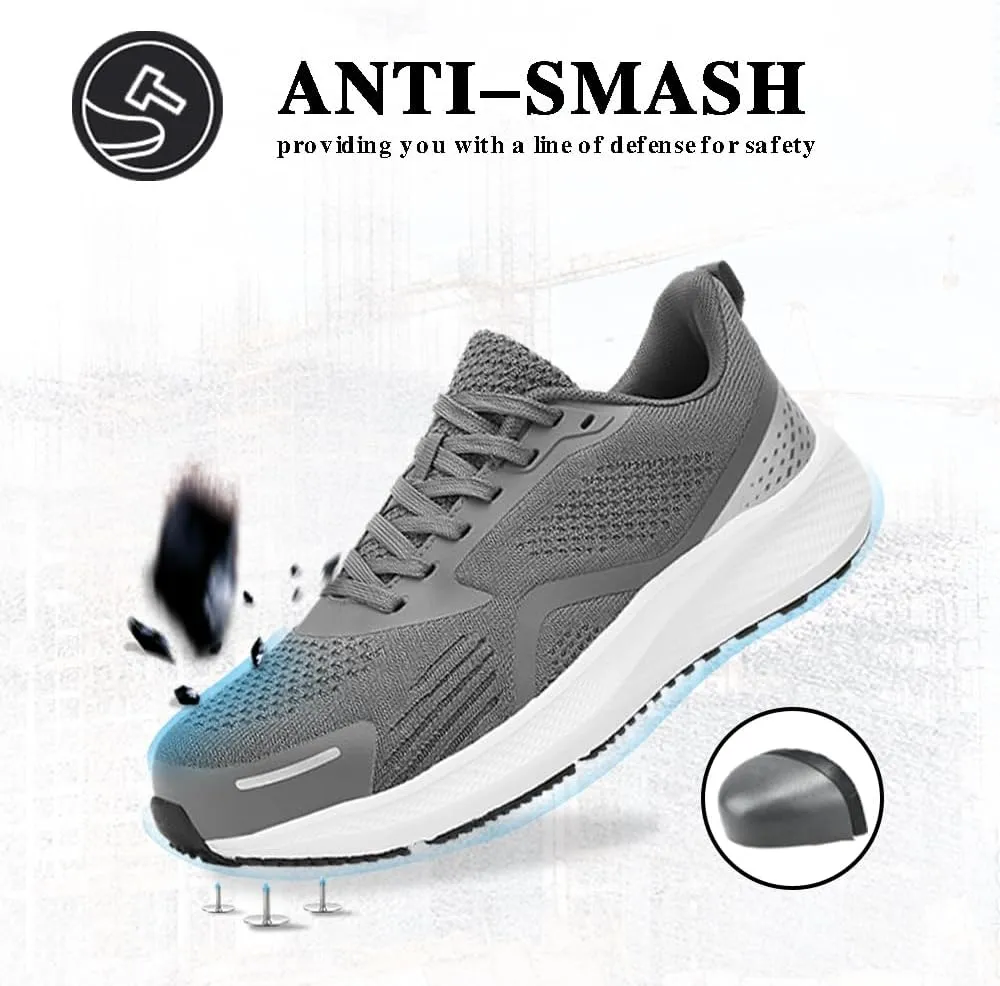 CLOAKA Men's Steel Toe Safety Sneakers, Lightweight, Non Slip, Puncture Proof, Grey, Casual, All Seasons