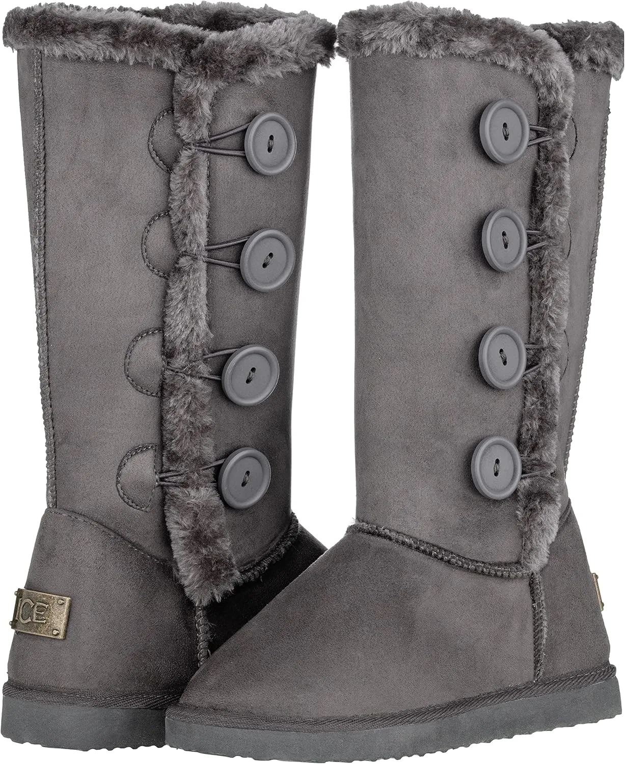 CLOVERLAY Women's Four Button Faux Fur Lined Shearling Mid Calf Winter Boots