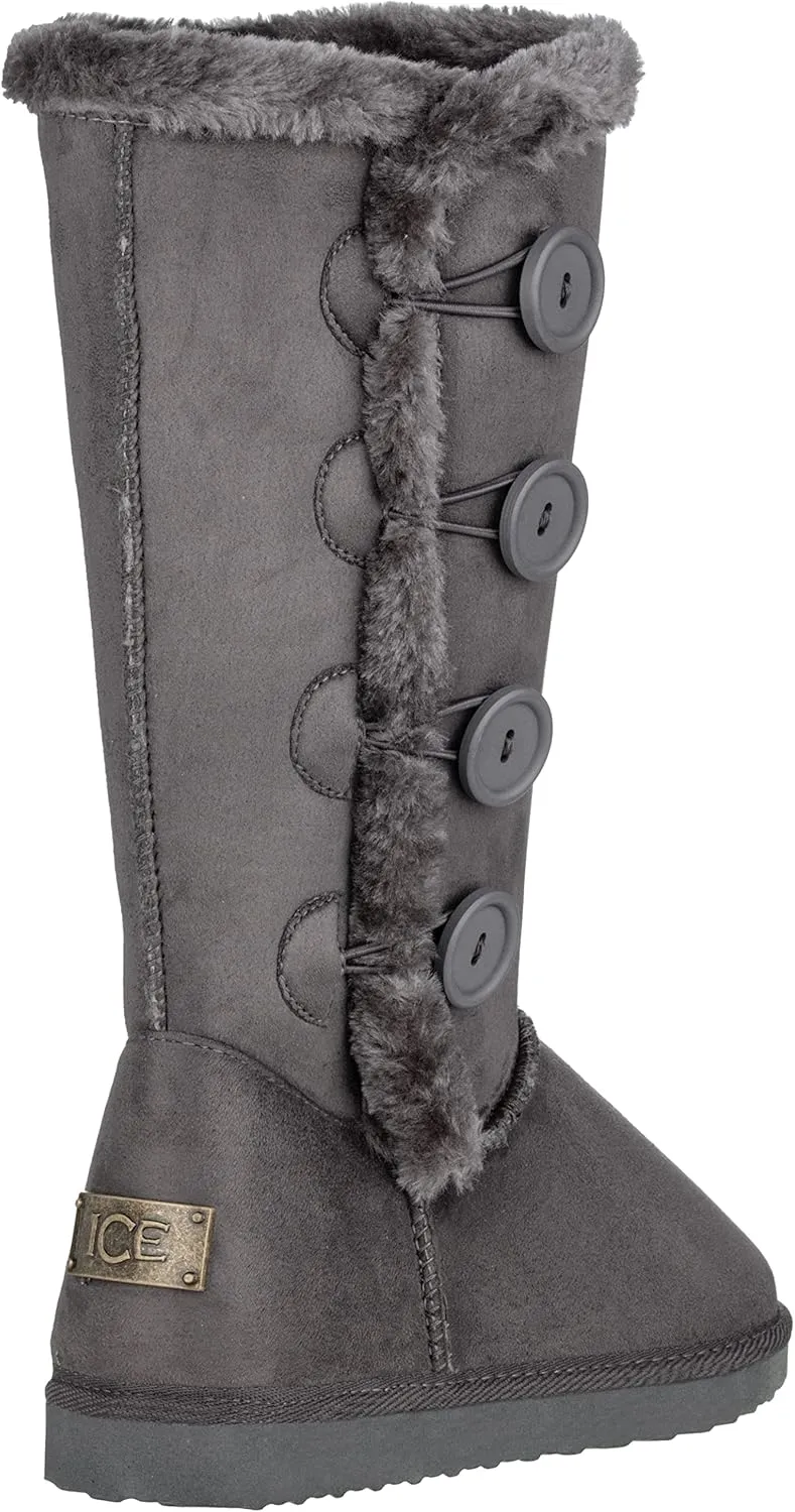 CLOVERLAY Women's Four Button Faux Fur Lined Shearling Mid Calf Winter Boots