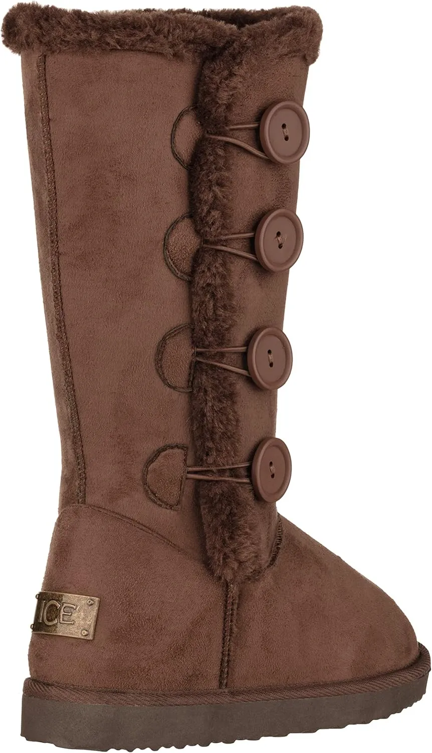CLOVERLAY Women's Four Button Faux Fur Lined Shearling Mid Calf Winter Boots