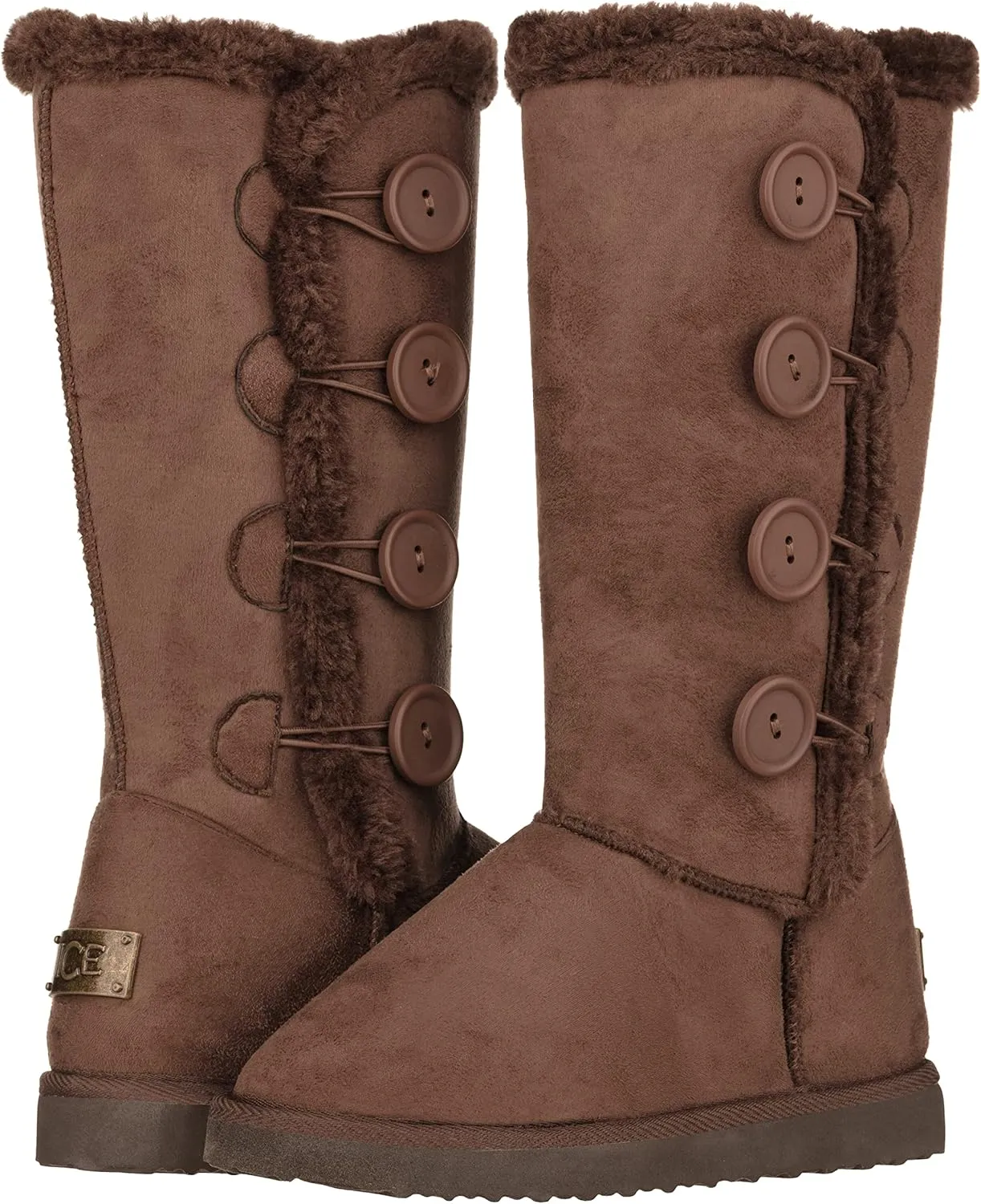 CLOVERLAY Women's Four Button Faux Fur Lined Shearling Mid Calf Winter Boots