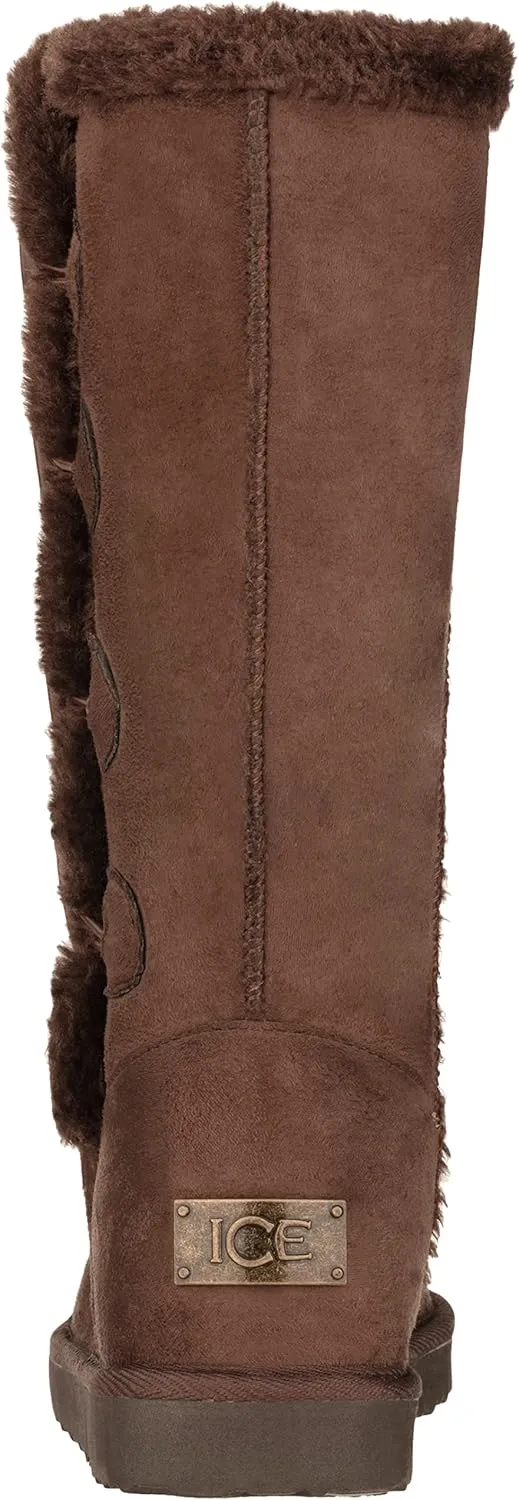 CLOVERLAY Women's Four Button Faux Fur Lined Shearling Mid Calf Winter Boots