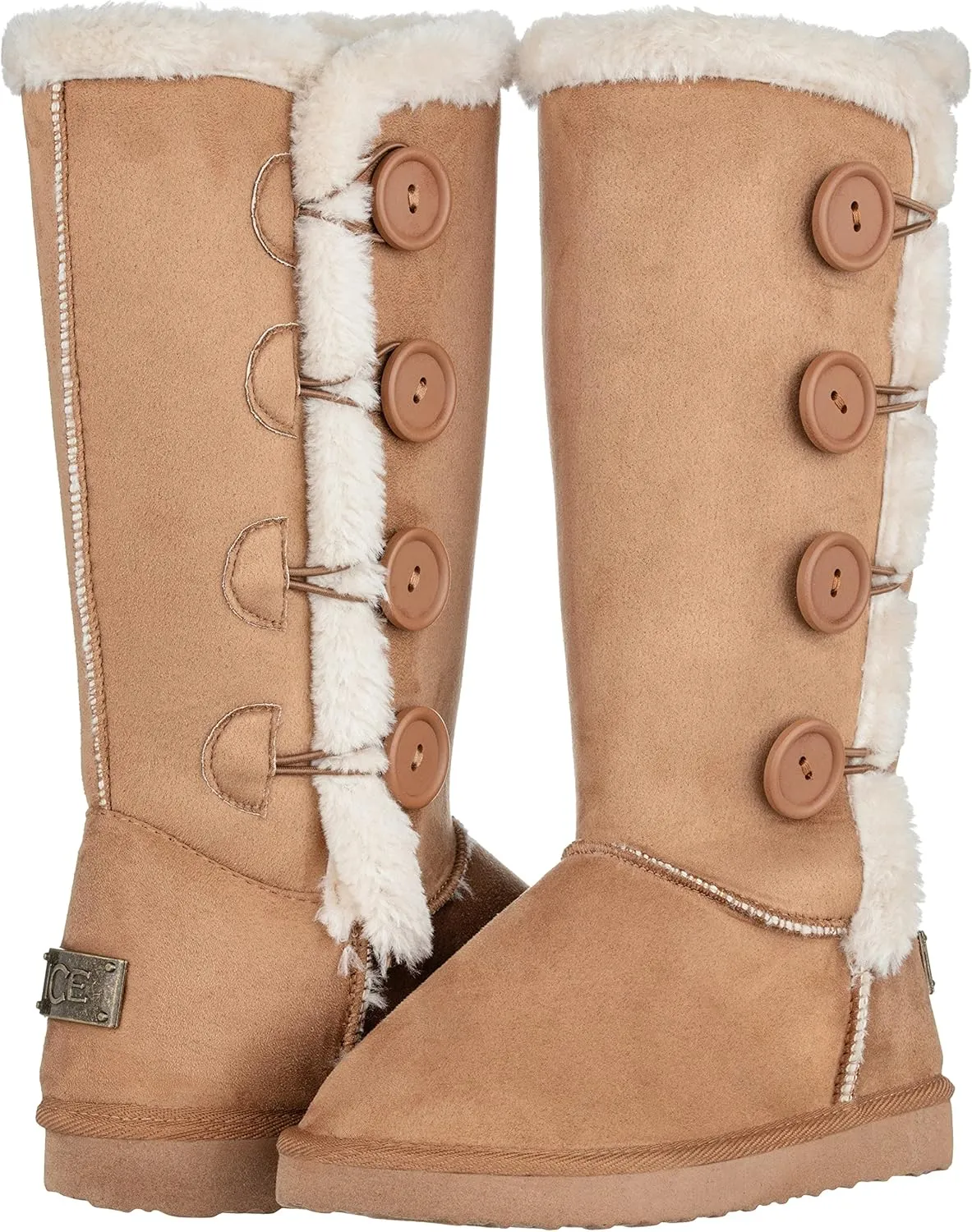 CLOVERLAY Women's Four Button Faux Fur Lined Shearling Mid Calf Winter Boots