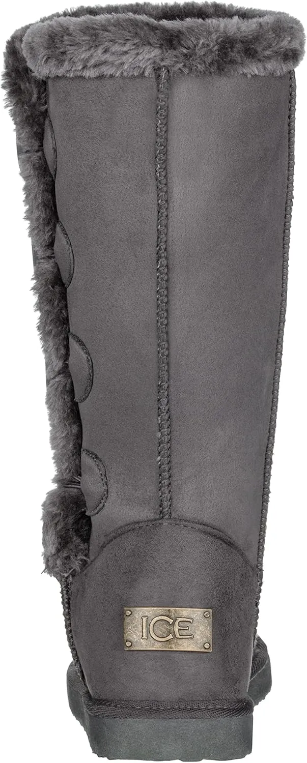 CLOVERLAY Women's Four Button Faux Fur Lined Shearling Mid Calf Winter Boots