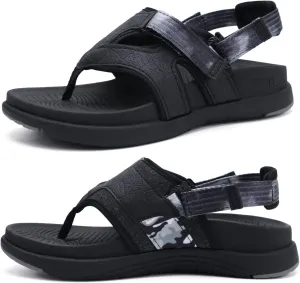 COFACE Flip Flops Sandals for Women Ladies Lightweight Athletic Soft Cushion Walking Sandals Orthotic Orthopedic Thong Sandals With Comfortable Arch Support Outdoor Beach Summer, size 11 All Black