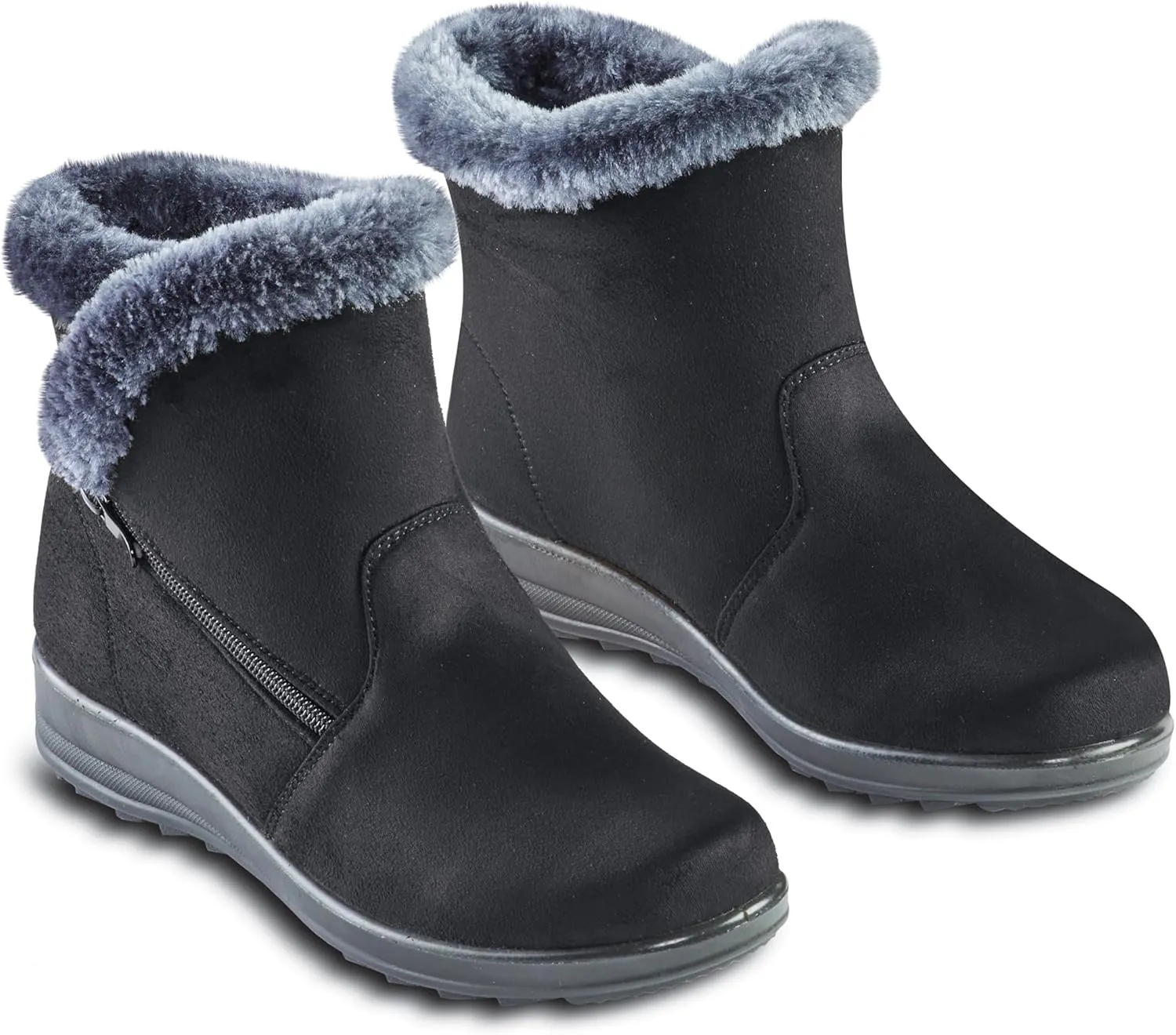 Collections Etc Plush Faux Fur Lined Water Resistant Faux Suede Boots