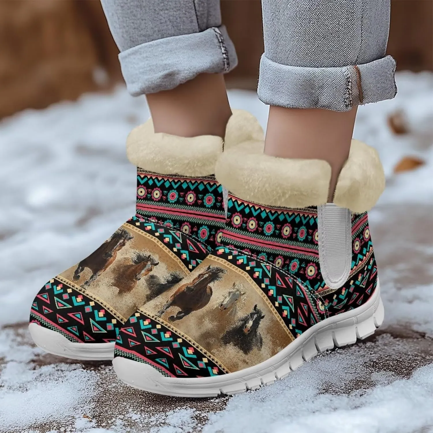 Coloranimal Womens Booties Winter Boots Womens Fuzzy Boots Winter Shoes Warm Fur Lined Snow Boots Ankle Boots Anti Skid Walking Boots