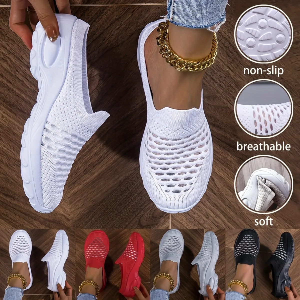 Comfortable Knit Slip-On Sneakers - Breathable Mesh Upper, High Elasticity Soft Sole, Casual Sports Shoes for Daily Wear with Superior Arch Support and Cushioning