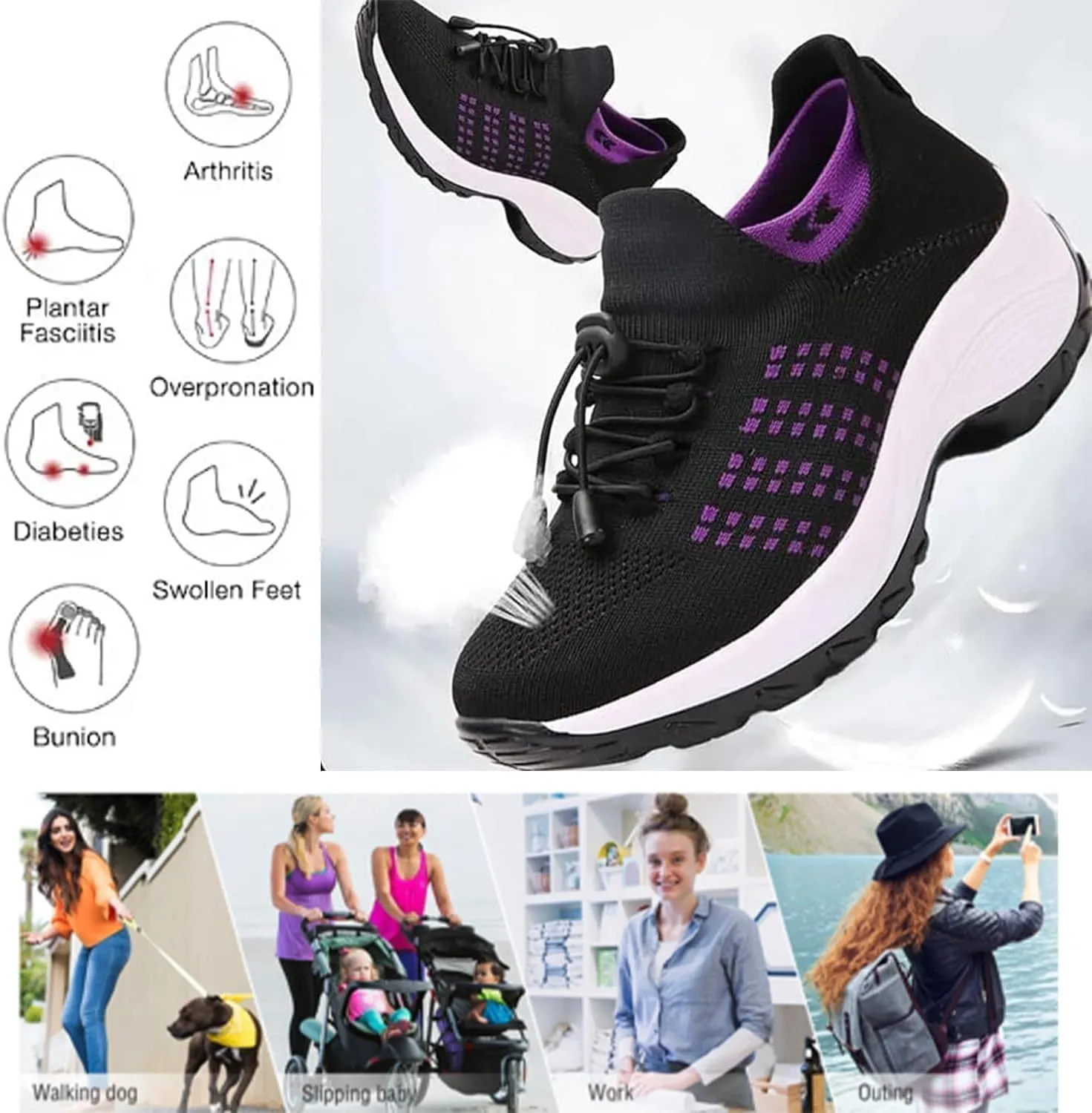Comfortwear Ortho Stretch Cushion Shoes for Women, Orthopedic Sneakers Ortho Breathable Comfy Shoes for Plantar Fasciitis