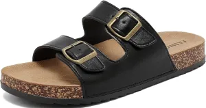 Cork Footbed Sandals Women Men, Arch Support Summer Beach Slide Slip On Slippers with Adjustable Buckle Outdoor Indoor