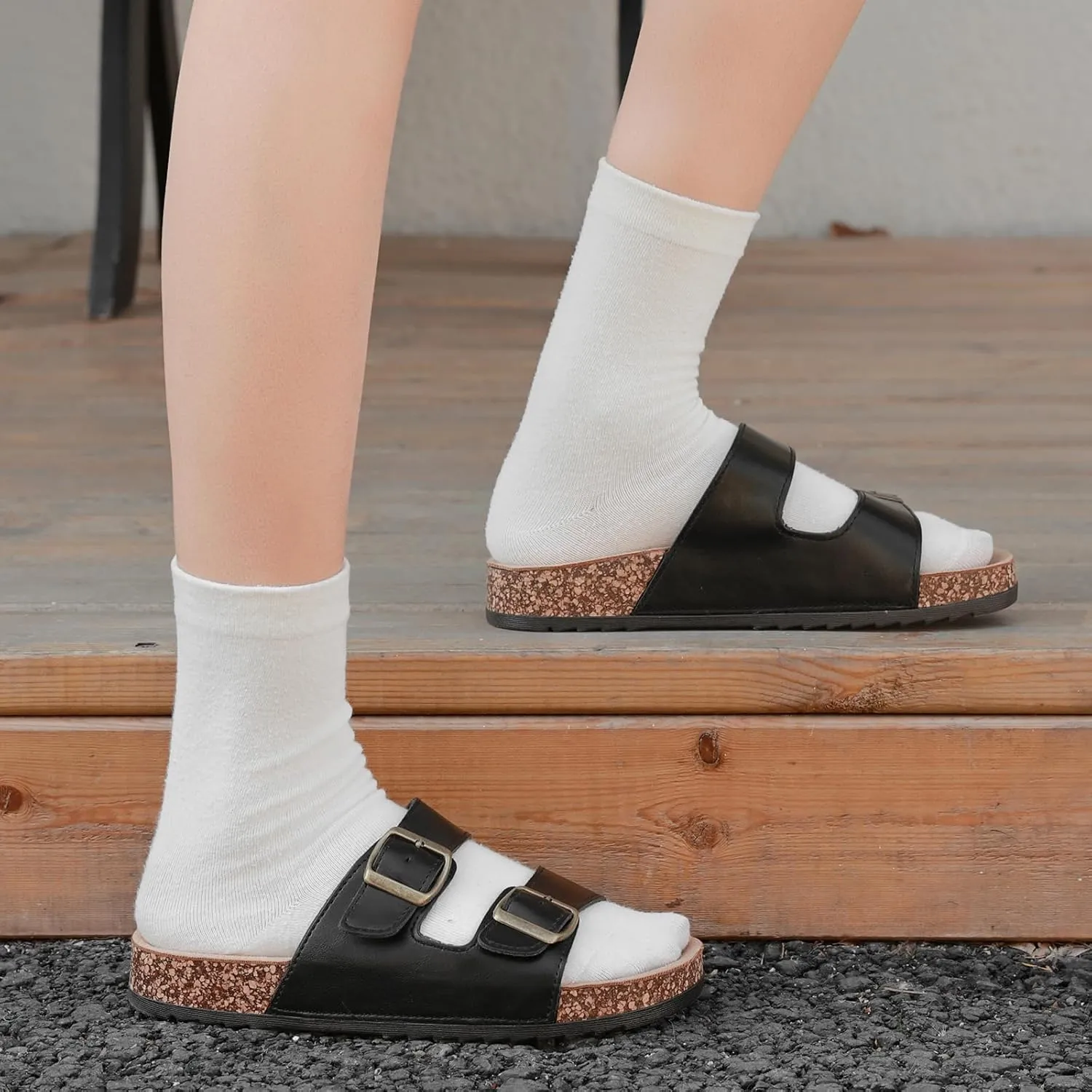 Cork Footbed Sandals Women Men, Arch Support Summer Beach Slide Slip On Slippers with Adjustable Buckle Outdoor Indoor