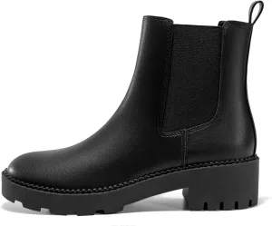 Coutgo Womens Platform Chunky Low Heel Slip on Chelsea Boots Suede Elastic Ankle Boots