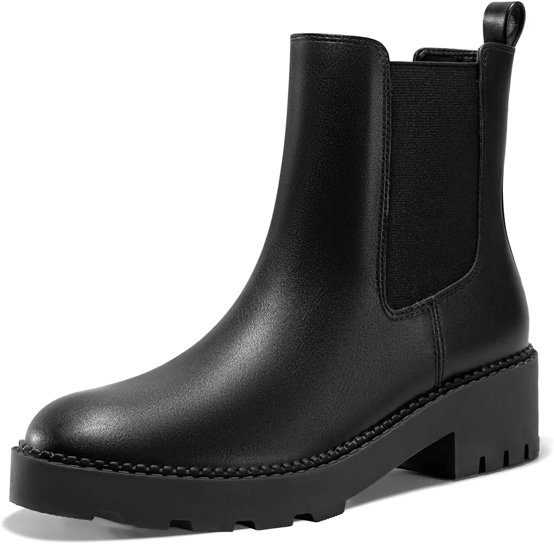 Coutgo Womens Platform Chunky Low Heel Slip on Chelsea Boots Suede Elastic Ankle Boots