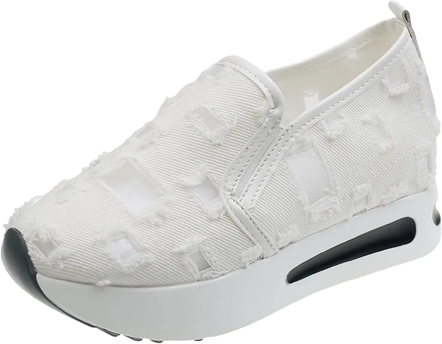 Crzidha Platform Wedge Fashion Sneakers for Women,Embroidery Floral Sheer Mesh Lace Walking Dress Shoes with Arch Support Chunky Hidden High Heels Slip On Loafers Dressy Low Top Play Sneakers