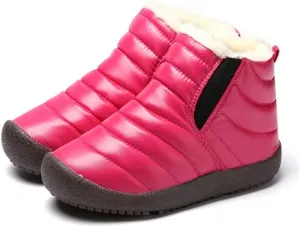 CT-Tebrun Boys Girls Winter Snow Boots Outdoor Kids Boots Slip-on Lightweight Waterproof Cold Weather Side Zipper Short Ankle Boots Warm Fur Lined(Toddler/Little Kid/Big Kid)