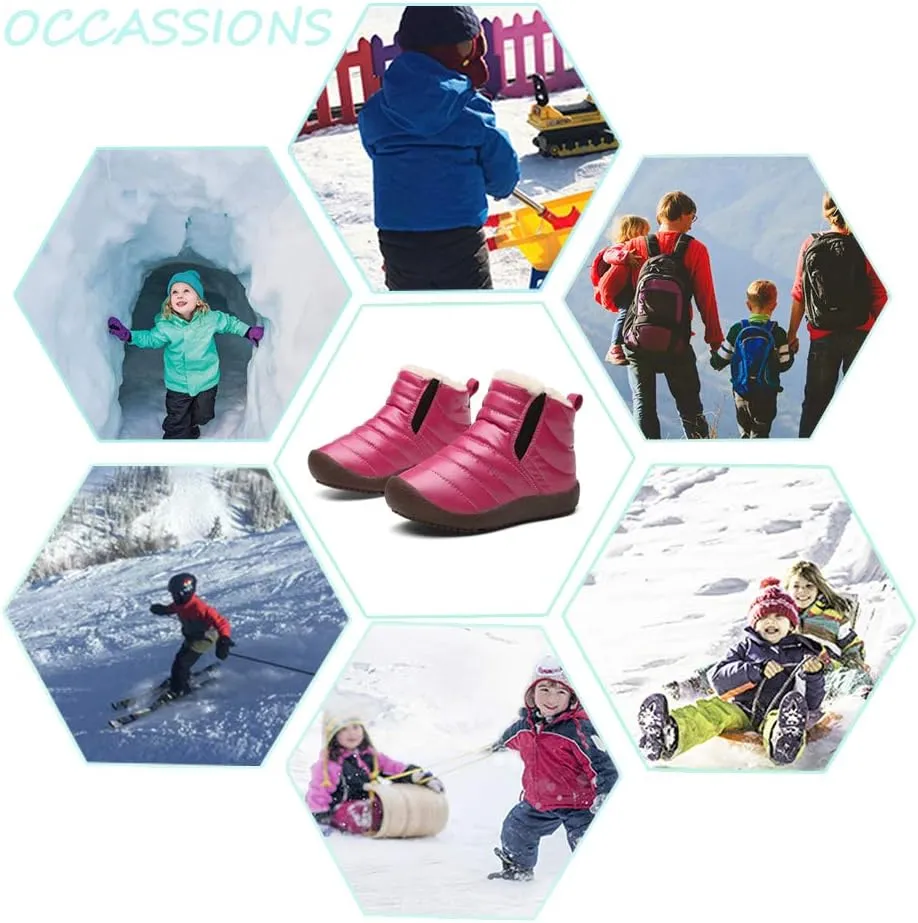 CT-Tebrun Boys Girls Winter Snow Boots Outdoor Kids Boots Slip-on Lightweight Waterproof Cold Weather Side Zipper Short Ankle Boots Warm Fur Lined(Toddler/Little Kid/Big Kid)