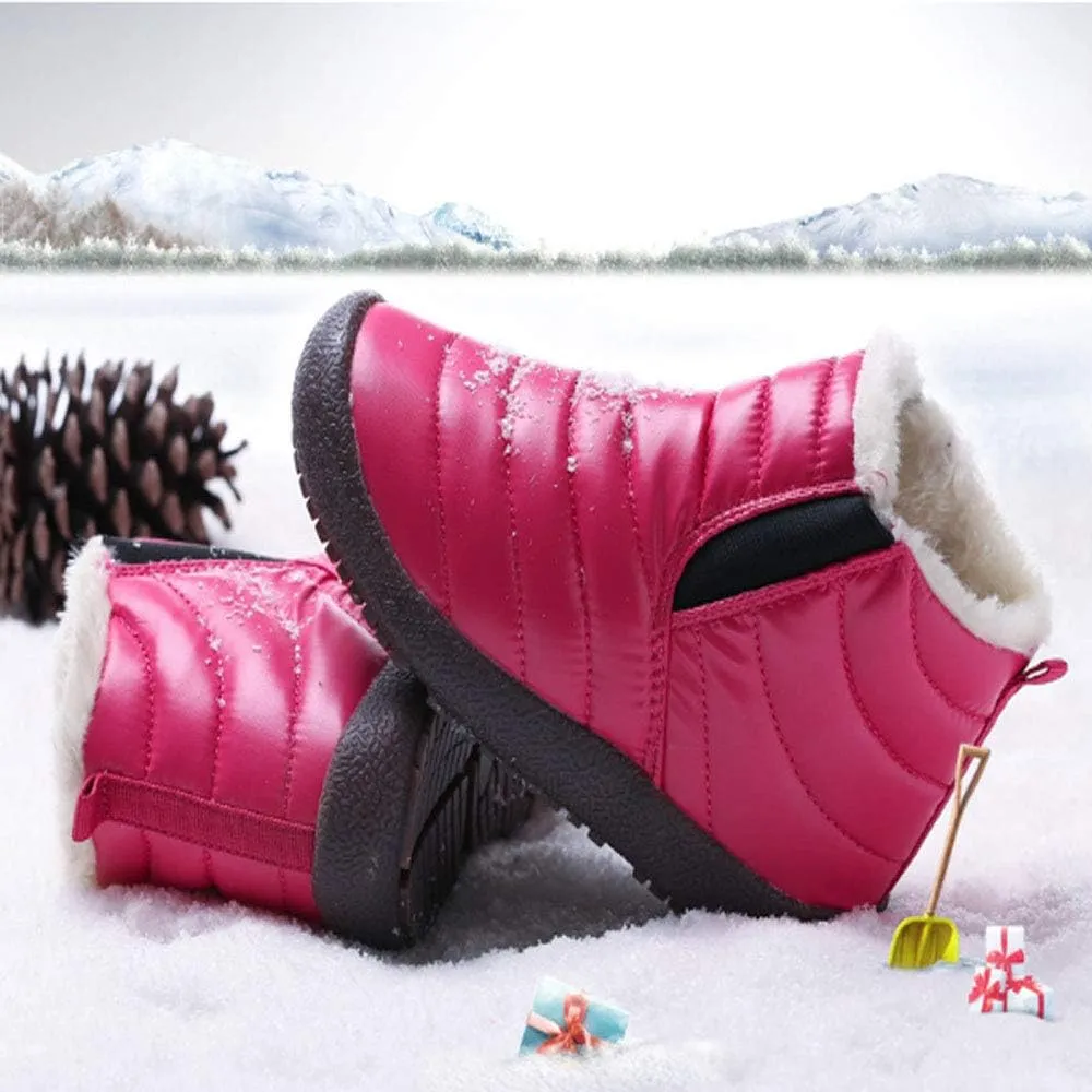 CT-Tebrun Boys Girls Winter Snow Boots Outdoor Kids Boots Slip-on Lightweight Waterproof Cold Weather Side Zipper Short Ankle Boots Warm Fur Lined(Toddler/Little Kid/Big Kid)