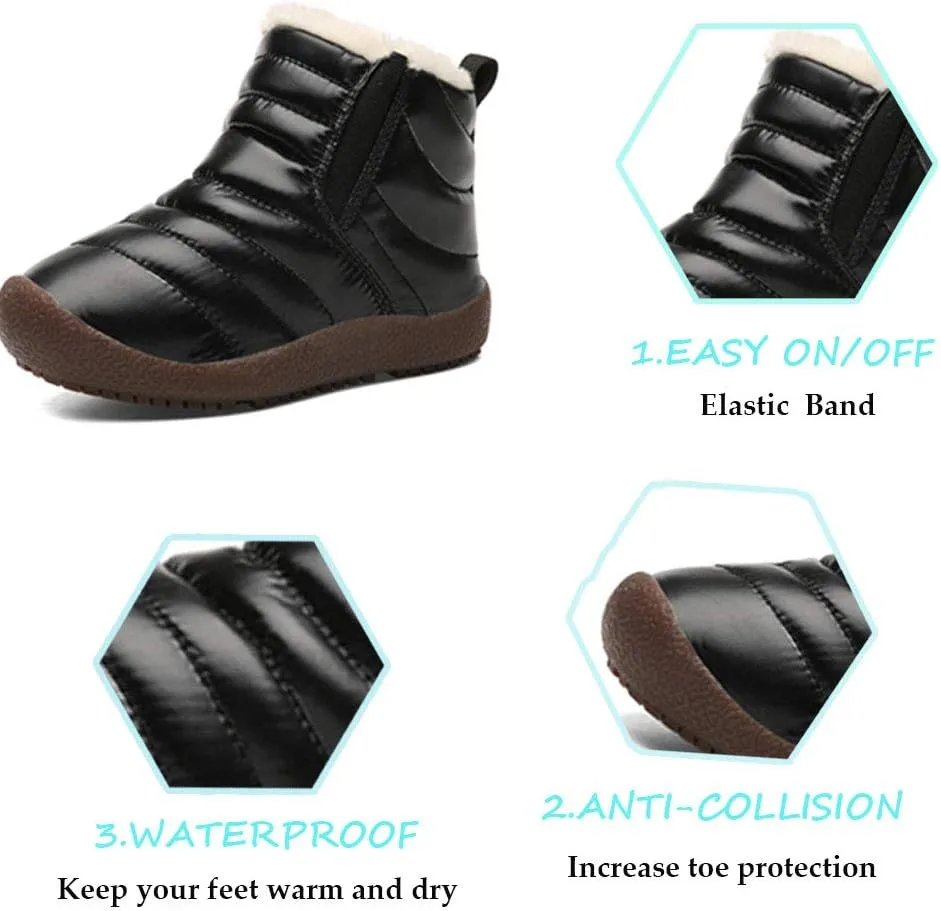 CT-Tebrun Boys Girls Winter Snow Boots Outdoor Kids Boots Slip-on Lightweight Waterproof Cold Weather Side Zipper Short Ankle Boots Warm Fur Lined(Toddler/Little Kid/Big Kid)