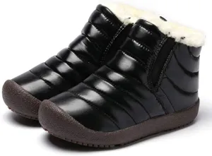 CT-Tebrun Boys Girls Winter Snow Boots Outdoor Kids Boots Slip-on Lightweight Waterproof Cold Weather Side Zipper Short Ankle Boots Warm Fur Lined(Toddler/Little Kid/Big Kid)
