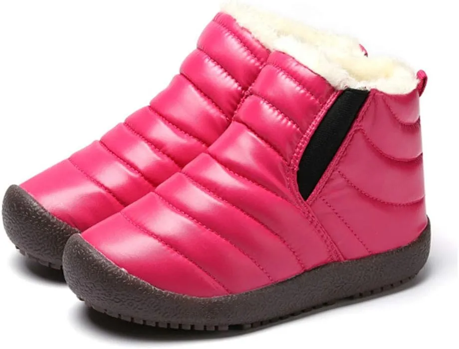 CT-Tebrun Boys Girls Winter Snow Boots Outdoor Kids Boots Slip-on Lightweight Waterproof Cold Weather Side Zipper Short Ankle Boots Warm Fur Lined(Toddler/Little Kid/Big Kid)