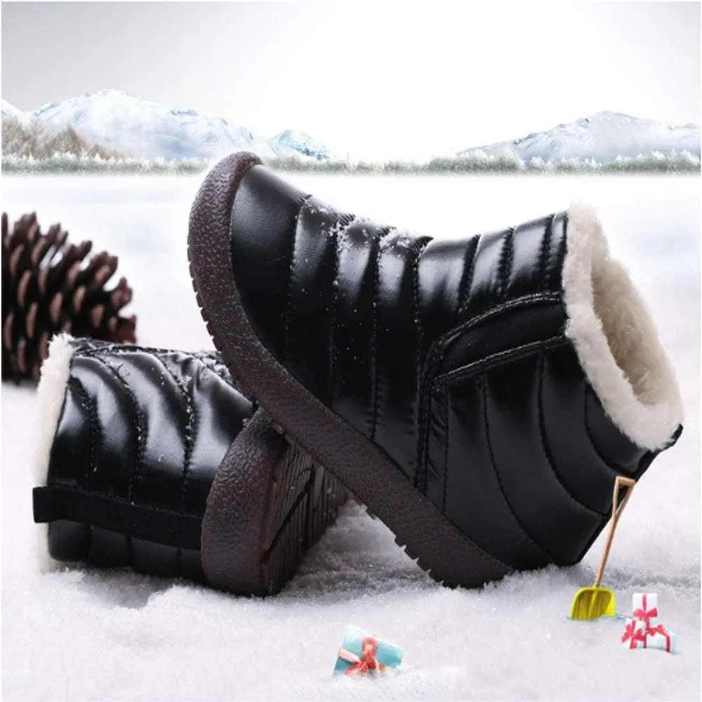 CT-Tebrun Boys Girls Winter Snow Boots Outdoor Kids Boots Slip-on Lightweight Waterproof Cold Weather Side Zipper Short Ankle Boots Warm Fur Lined(Toddler/Little Kid/Big Kid)