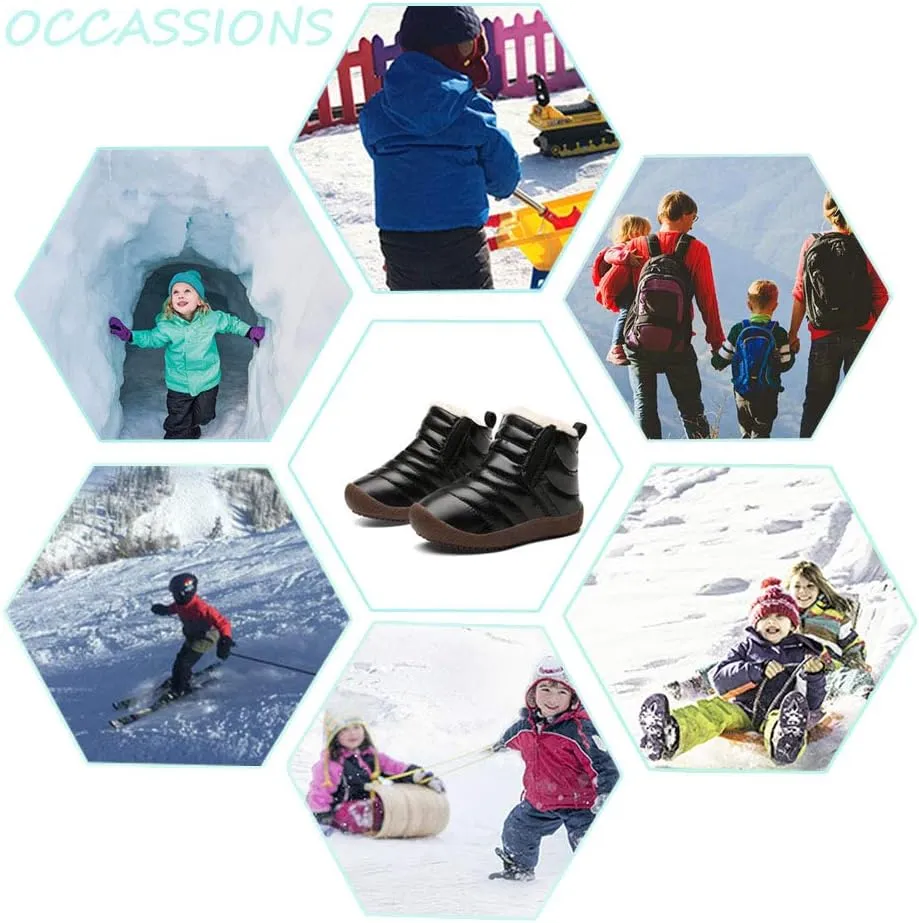 CT-Tebrun Boys Girls Winter Snow Boots Outdoor Kids Boots Slip-on Lightweight Waterproof Cold Weather Side Zipper Short Ankle Boots Warm Fur Lined(Toddler/Little Kid/Big Kid)