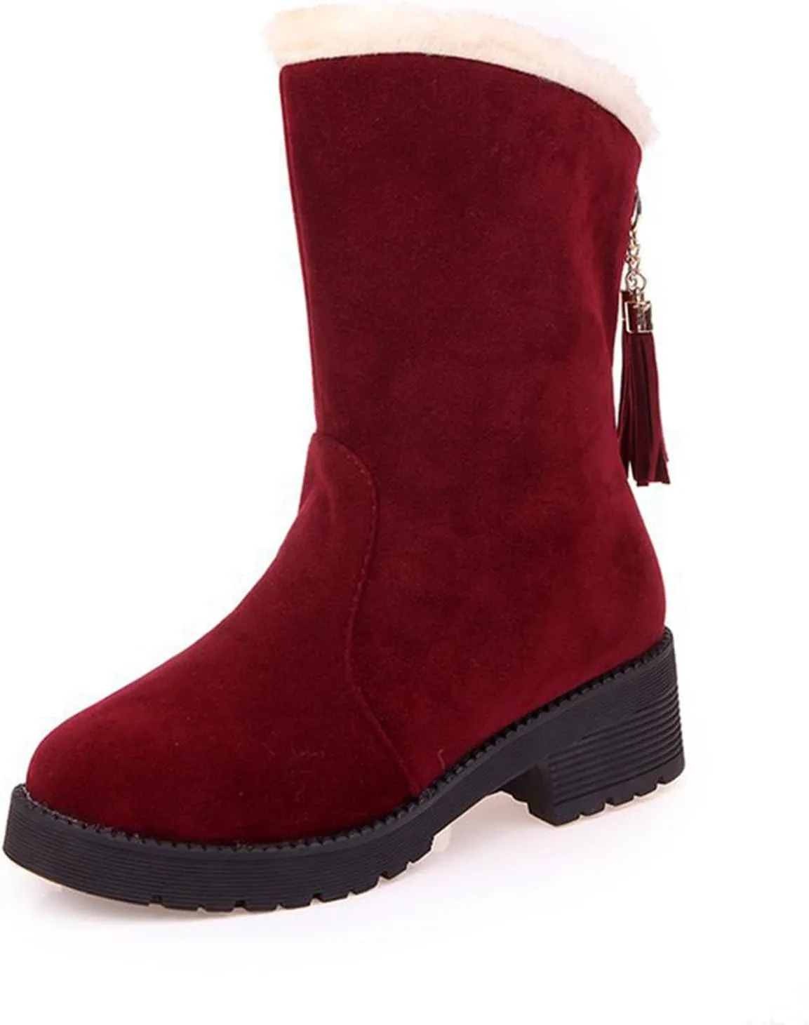 Ctreela Slouchy Mid-Calf Snow Boots for Women Slip on Outdoor Winter Booties Fur Warm Lined Comfort Wide Calf Combat Boot