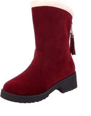 Ctreela Slouchy Mid-Calf Snow Boots for Women Slip on Outdoor Winter Booties Fur Warm Lined Comfort Wide Calf Combat Boot