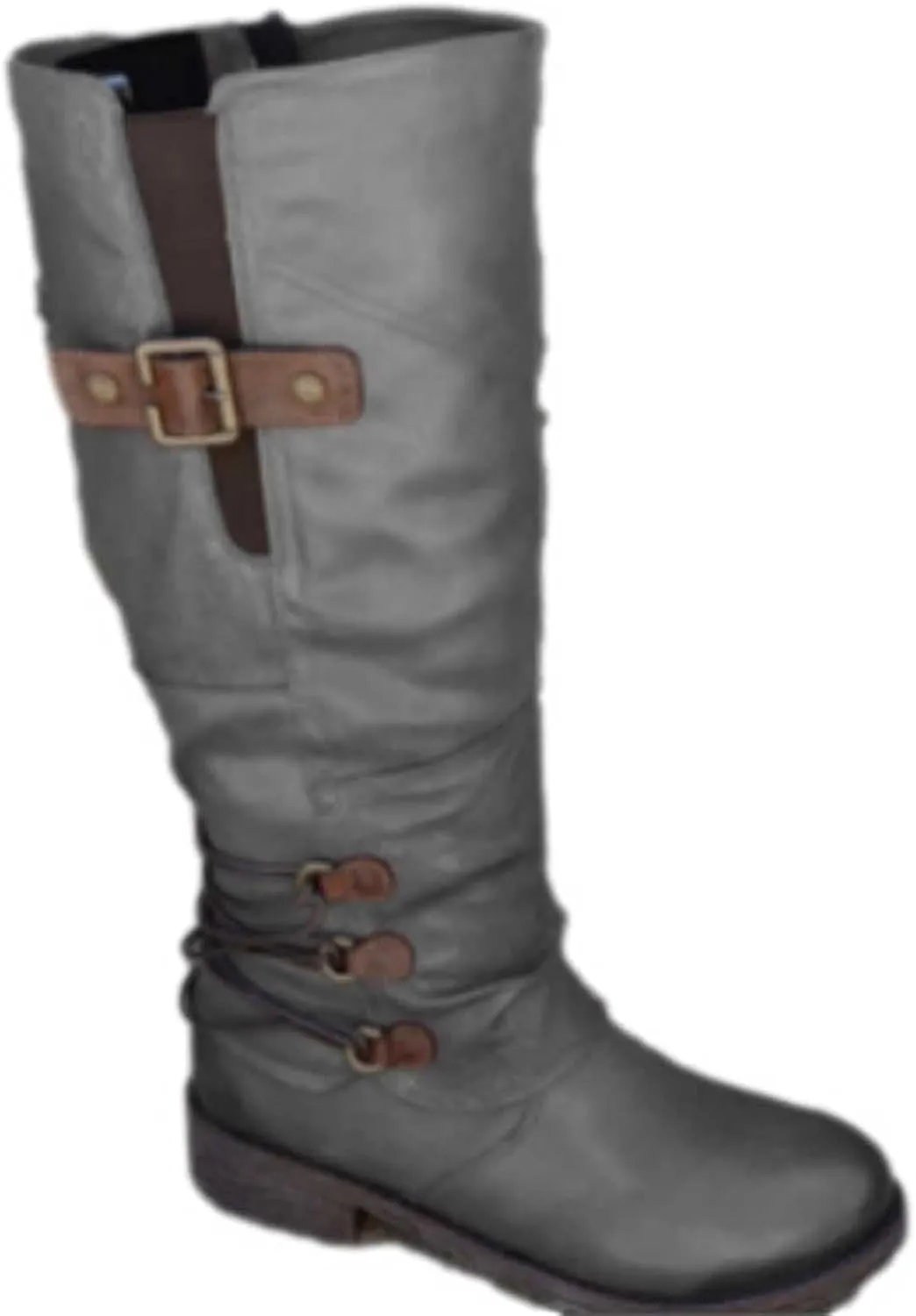 Ctreela Women's Vintage Mid-Calf Riding Boot Retro Round Toe Work Chunky Low Heel Western Booties Combat Motorcycle Boots