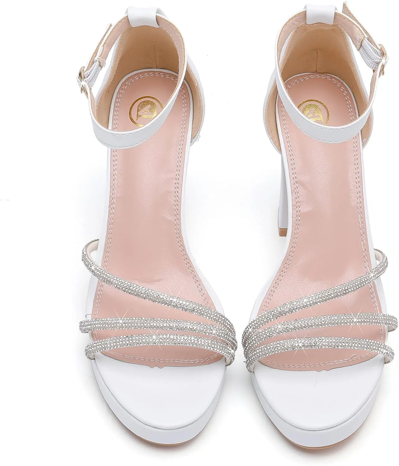 DADAWEN Platform Heels for Women Strappy Open Toe Rhinestone Block Chunky High heels Sandals Ankle Strap Heeled Sandals Wedding Party Dress Pumps Shoes