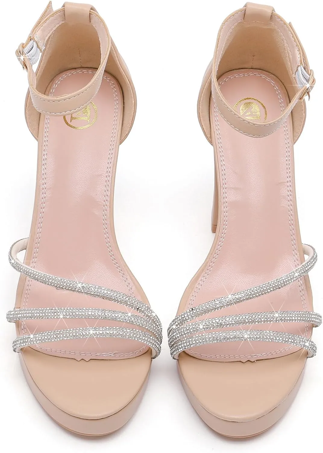 DADAWEN Platform Heels for Women Strappy Open Toe Rhinestone Block Chunky High heels Sandals Ankle Strap Heeled Sandals Wedding Party Dress Pumps Shoes