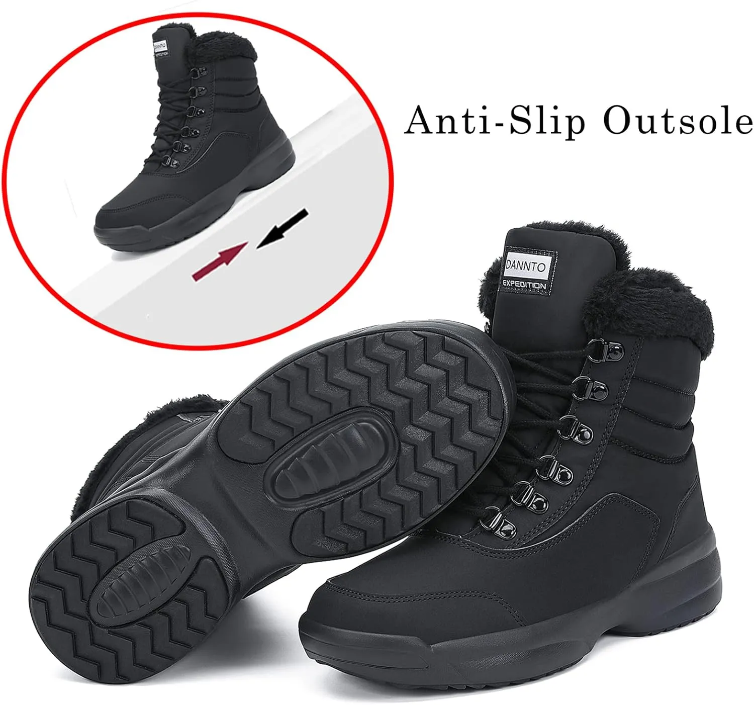 Dannto Women Winter Snow Boots Ladies Warm Fur Lined Ankle Booties Outdoor Water Resistant Furry Shoes
