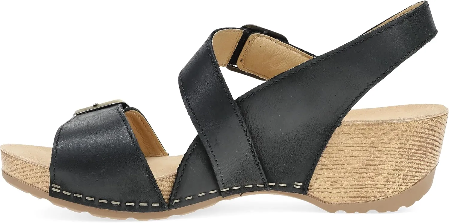 Dansko Trinity Wedge Sandal for Women – Contoured Footbed for All-Day Comfort and Support – Hook & Loop Strap with Buckle Detail – Lightweight Rubber Outsole