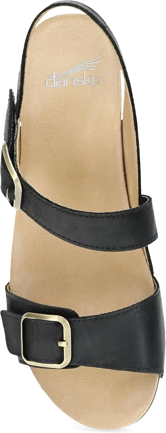 Dansko Trinity Wedge Sandal for Women – Contoured Footbed for All-Day Comfort and Support – Hook & Loop Strap with Buckle Detail – Lightweight Rubber Outsole